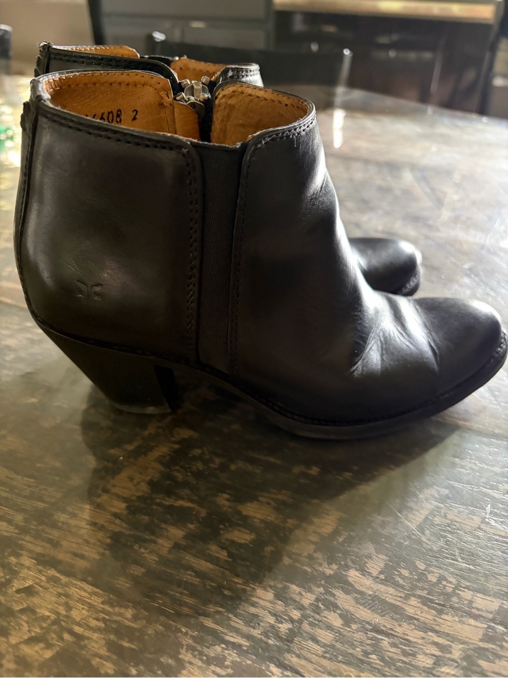 Frye Black Leather Ankle Booties with Side Zip